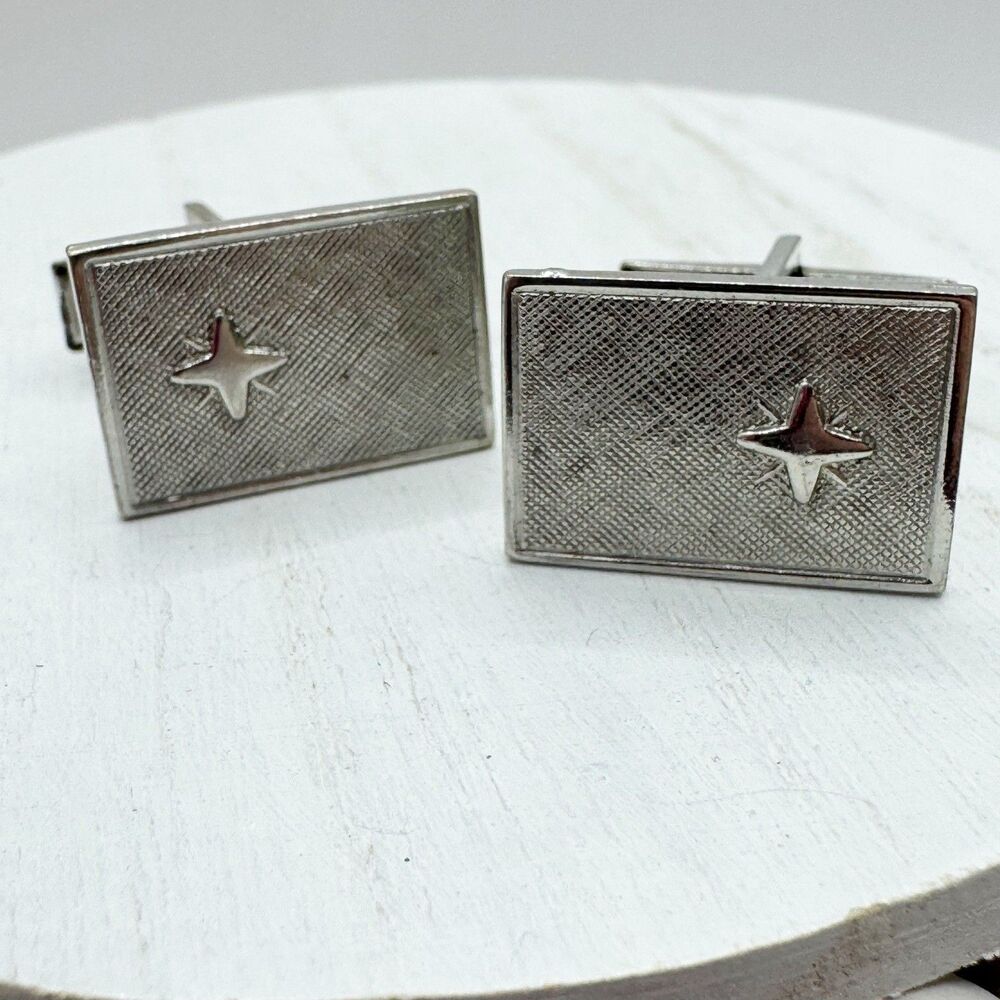 Vintage Cufflinks MCM Mid Century Atomic Starburst Rectangular Textured